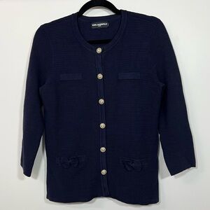 Karl Lagerfeld Navy Rib Knit Bow Cardigan size L